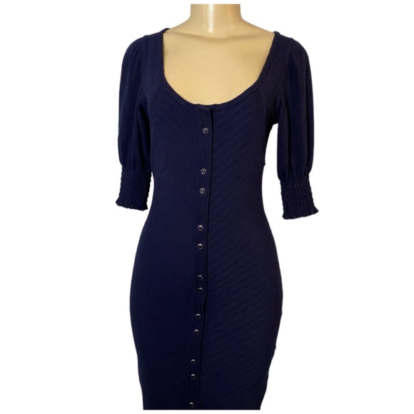 Betsey Johnson Women Navy Blue Oil Slick Bodycon Midi Dress size Small - Picture 3 of 9